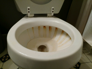 stained toilet bowl from iron in water