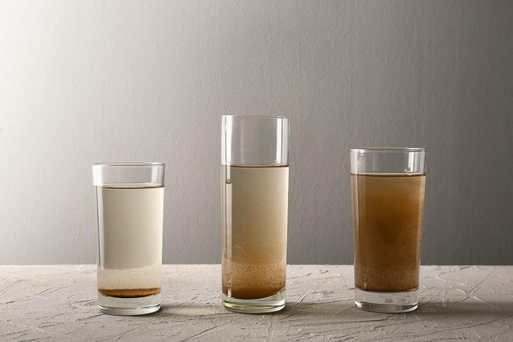 water glasses with contaminants